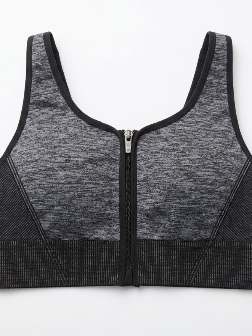 All in Motion Zip-Front Sports Bra Heather Gray Black Medium Support Size XL